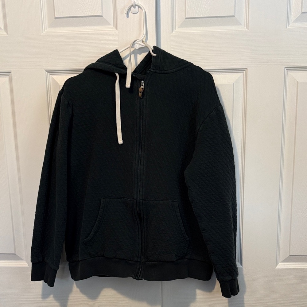Dark Green Quilted Zip-Up Hoodie